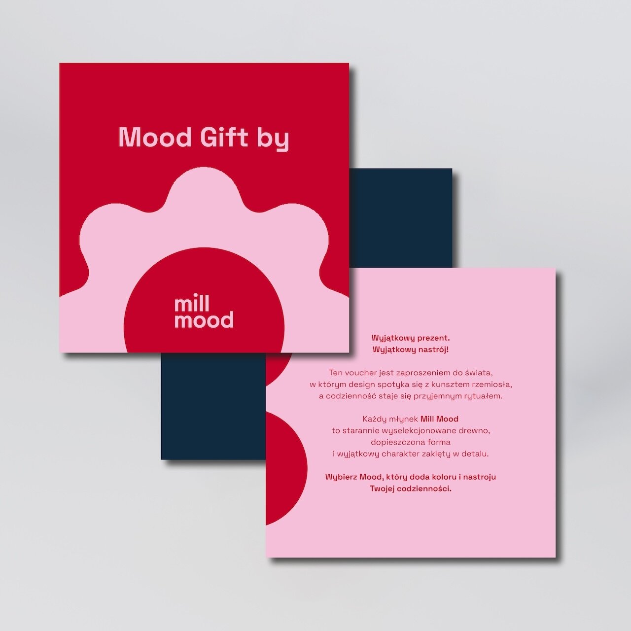 Karta podarunkowa Mill Mood czerwono różowa design wnętrz